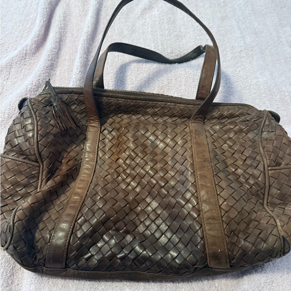 Authentic Bottega Veneta Intrecciato Chocolate Woven Leather Bag